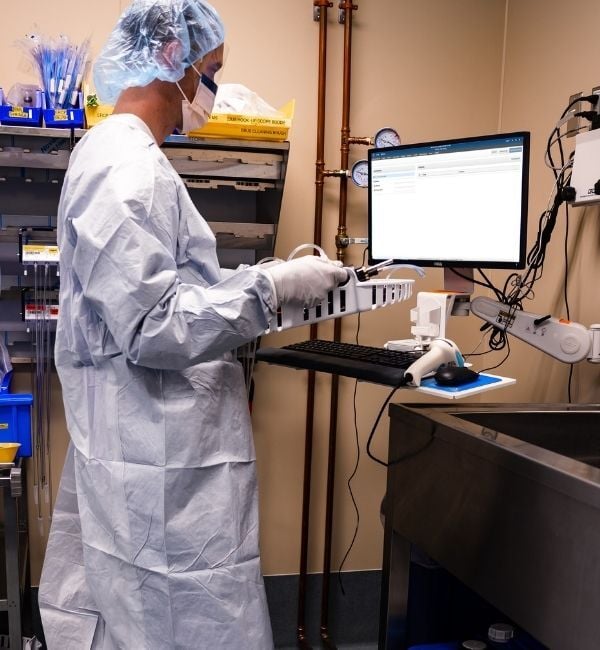 Reviewing digital documentation and audit trails for endoscope reprocessing.